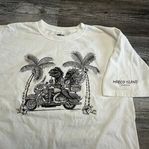Vintage Y2K Marco Island‎ FL Biker Iguanas White Mens XL Beachy Funny T-shirt